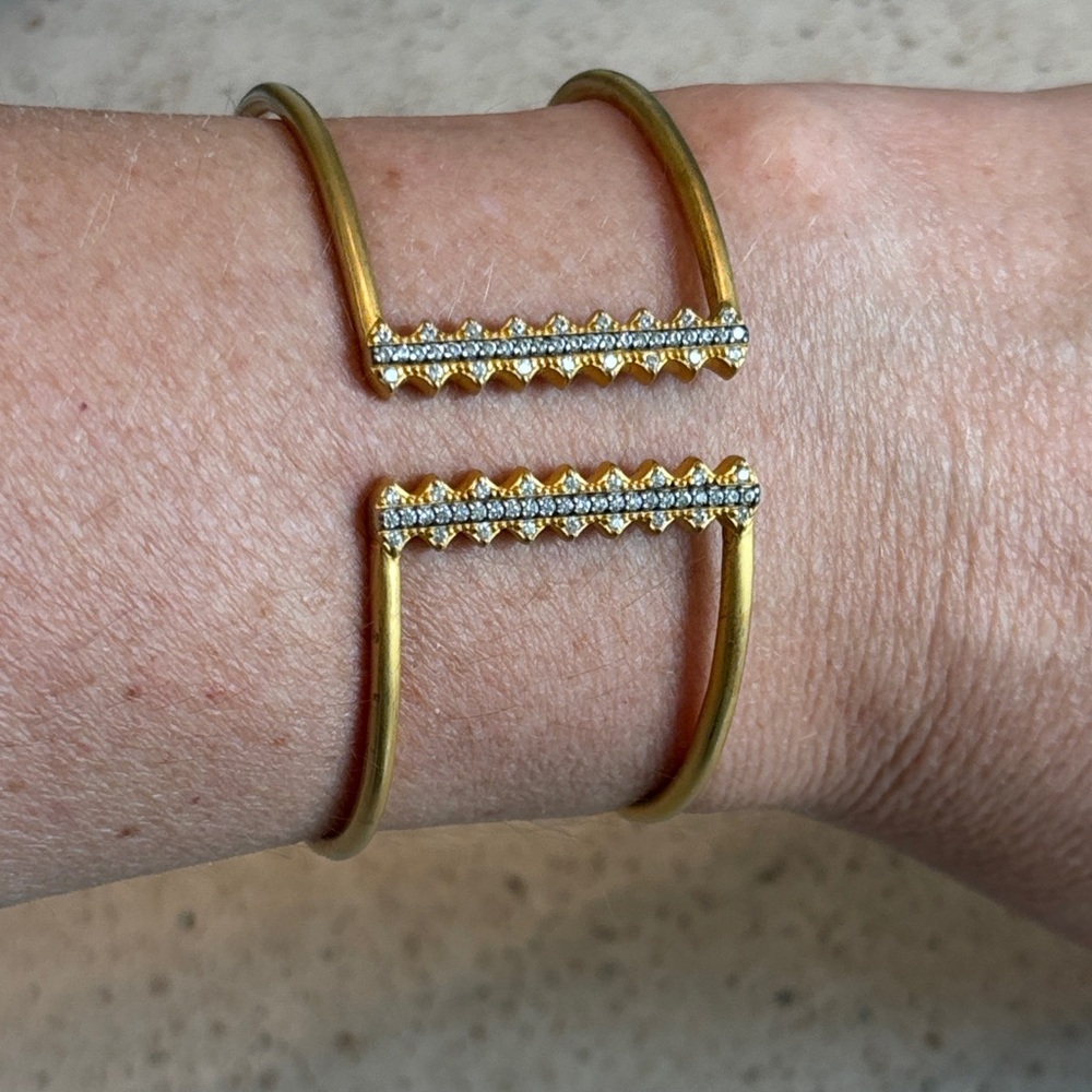 Gold pl 925 sterling silver Double Bar Cuff Bracelet Crystal Freida Rothman